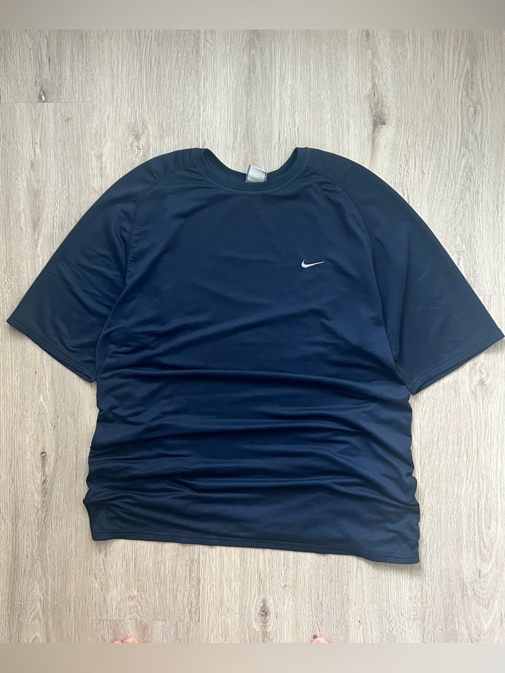 Vintage Y2K Nike Fit Dry T-Shirt Mens Medium Navy Blue Embroidered Swoosh Tee